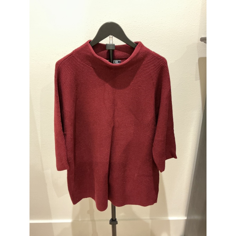 Lands End Burgundy Ribbed Mock Neck Sweater Elbow Sleeve Plus‎ Size 2X 20W-22W